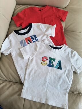 Janie and Jack White SEA Graphic Tee & White Nautical Tee with Red Pocket Tee
